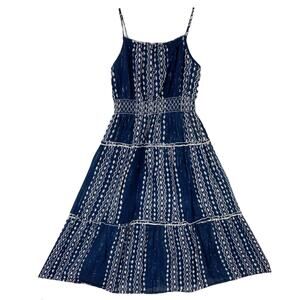 NWOT LILT Dress Girls M Navy Silver Stripe Ruffle Fit & Flare Tiered Smocked